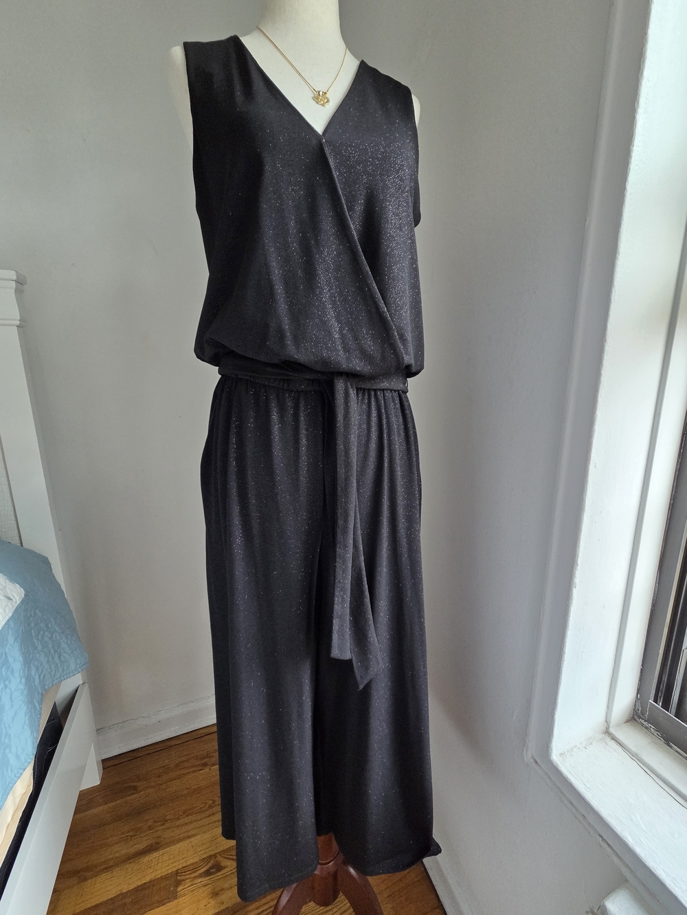 Michael Kors Black Sparkle Surplice Wide-Leg Jumpsuit